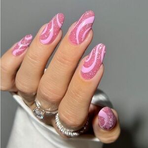 Pink Swirl Glitter Nail Art